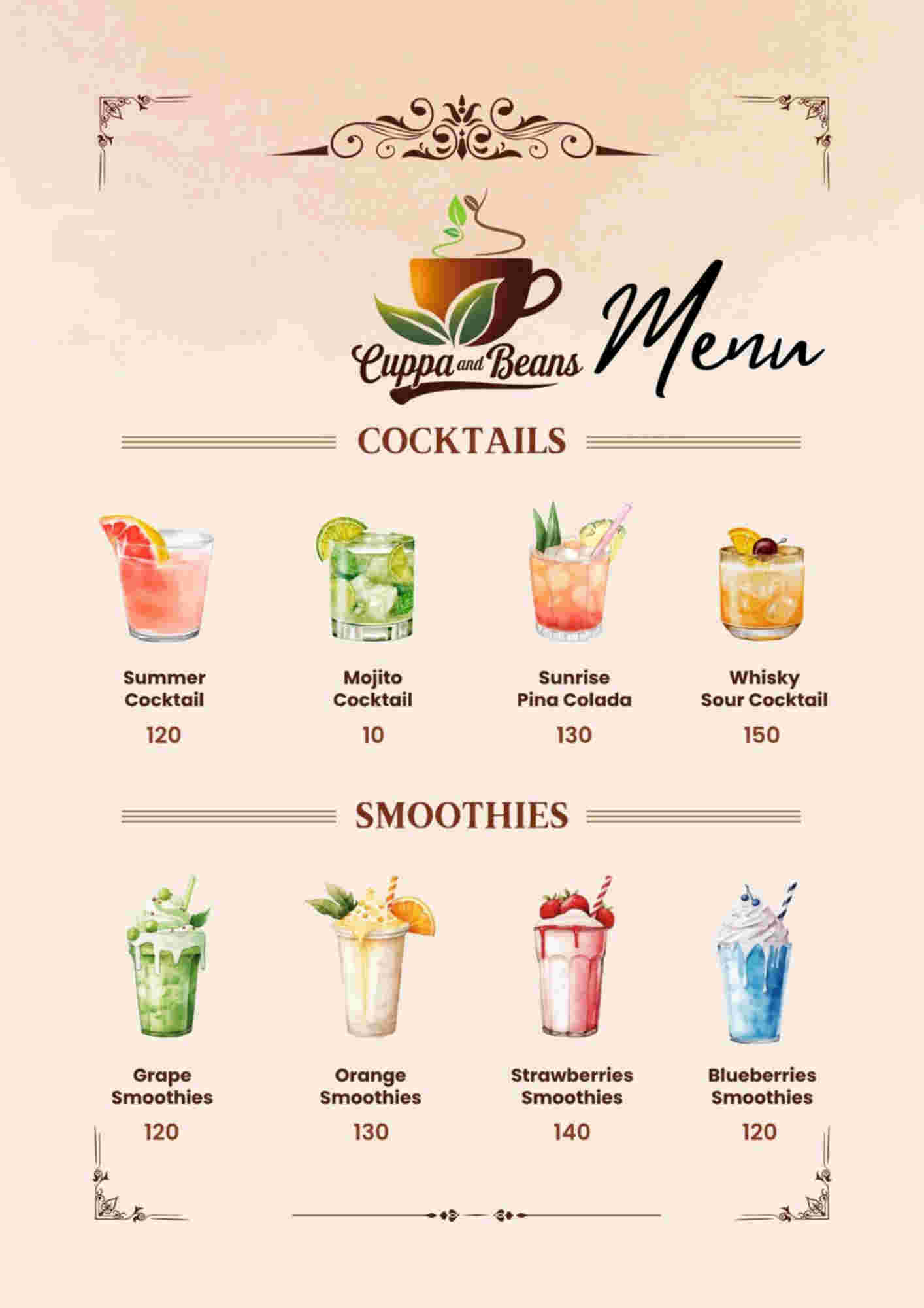 Menu design sample for restaurant